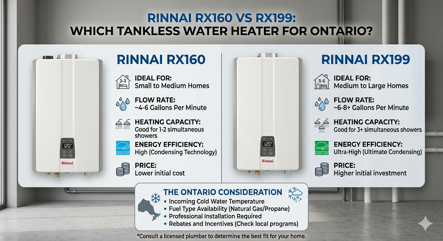 Rinnai RX160 vs RX199 Tankless Water Heater — Ontario Comparison | HVAC Ontario